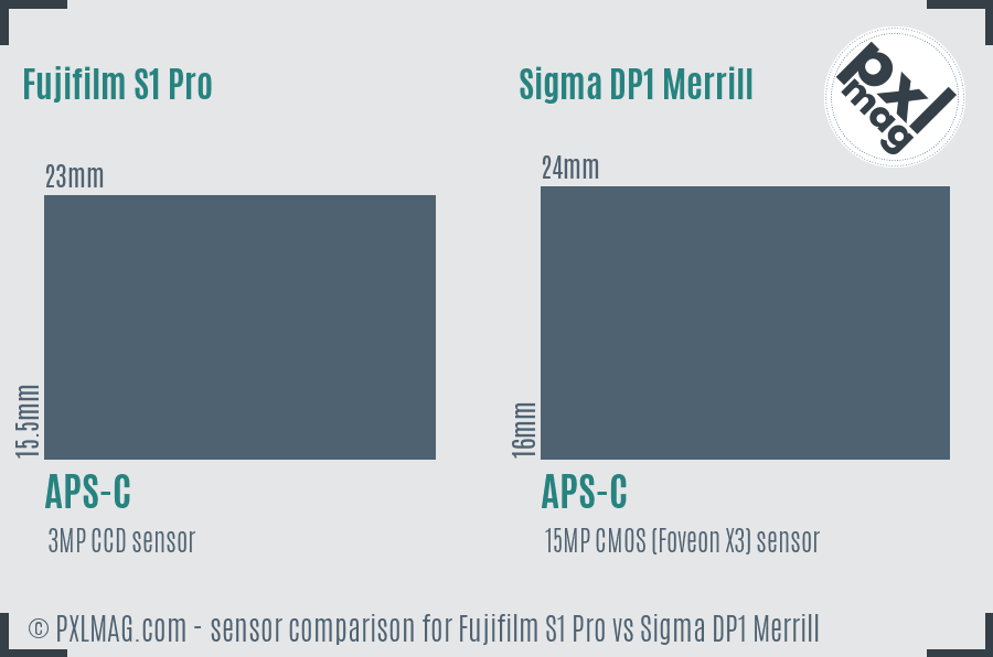 Fujifilm S1 Pro vs Sigma DP1 Merrill sensor size comparison