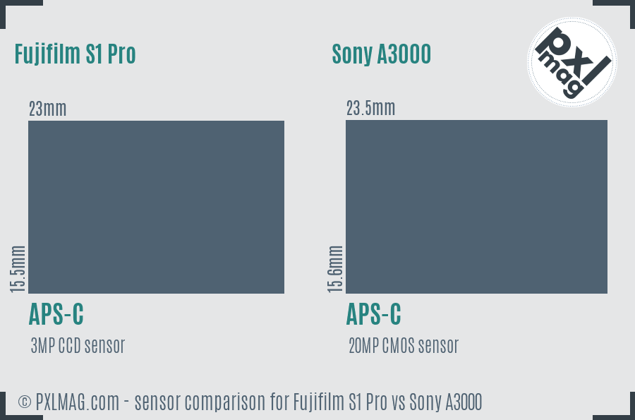 Fujifilm S1 Pro vs Sony A3000 sensor size comparison