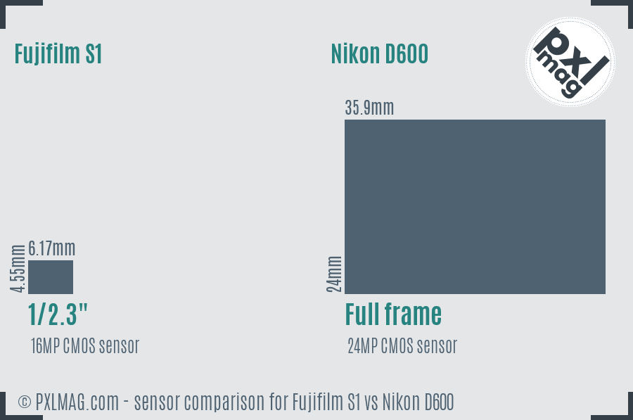 Fujifilm S1 vs Nikon D600 sensor size comparison