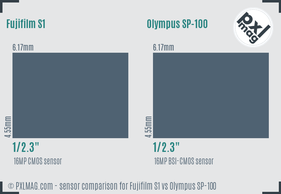 Fujifilm S1 vs Olympus SP-100 sensor size comparison