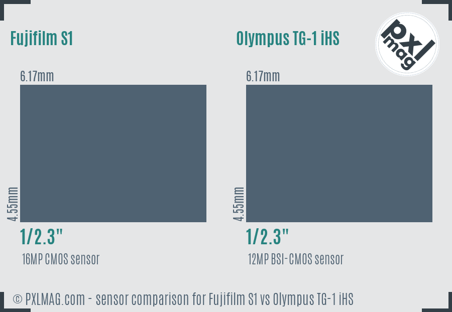 Fujifilm S1 vs Olympus TG-1 iHS sensor size comparison