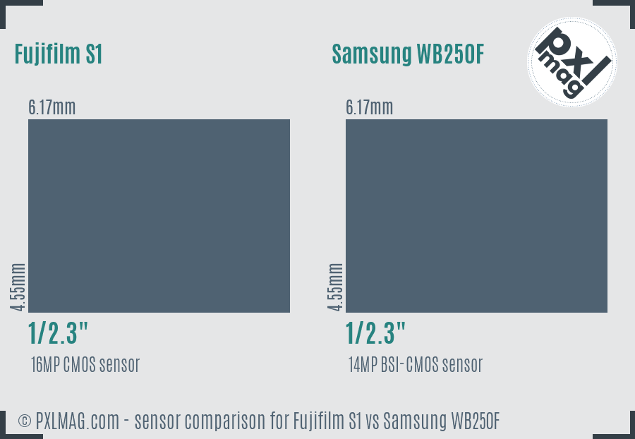 Fujifilm S1 vs Samsung WB250F sensor size comparison