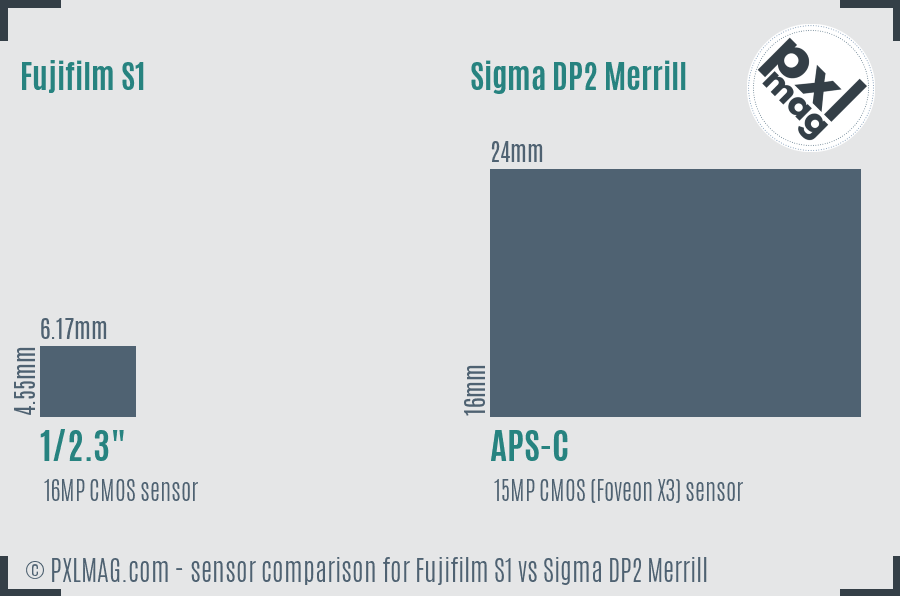 Fujifilm S1 vs Sigma DP2 Merrill sensor size comparison