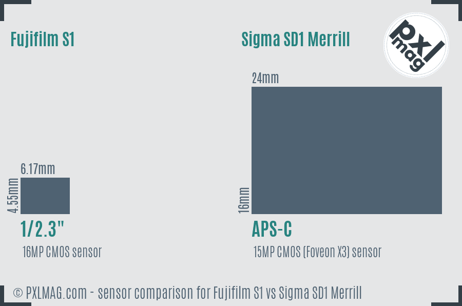 Fujifilm S1 vs Sigma SD1 Merrill sensor size comparison