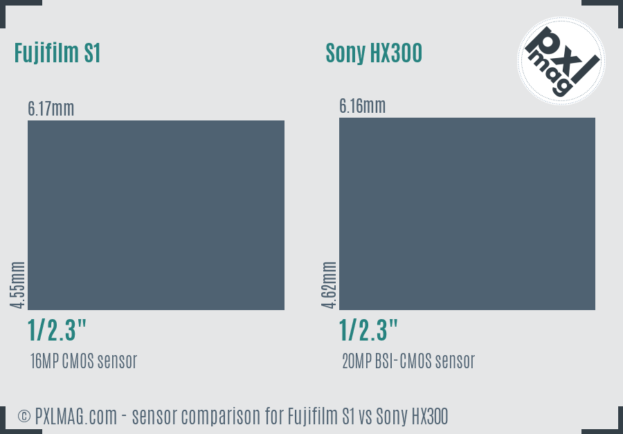 Fujifilm S1 vs Sony HX300 sensor size comparison