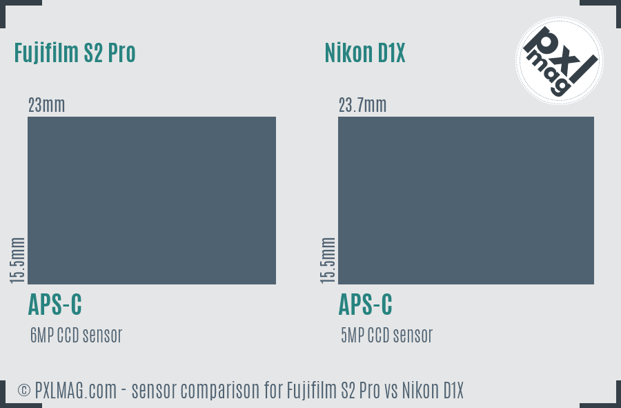 Fujifilm S2 Pro vs Nikon D1X sensor size comparison