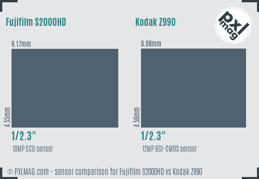 Fujifilm S2000HD vs Kodak Z990 sensor size comparison