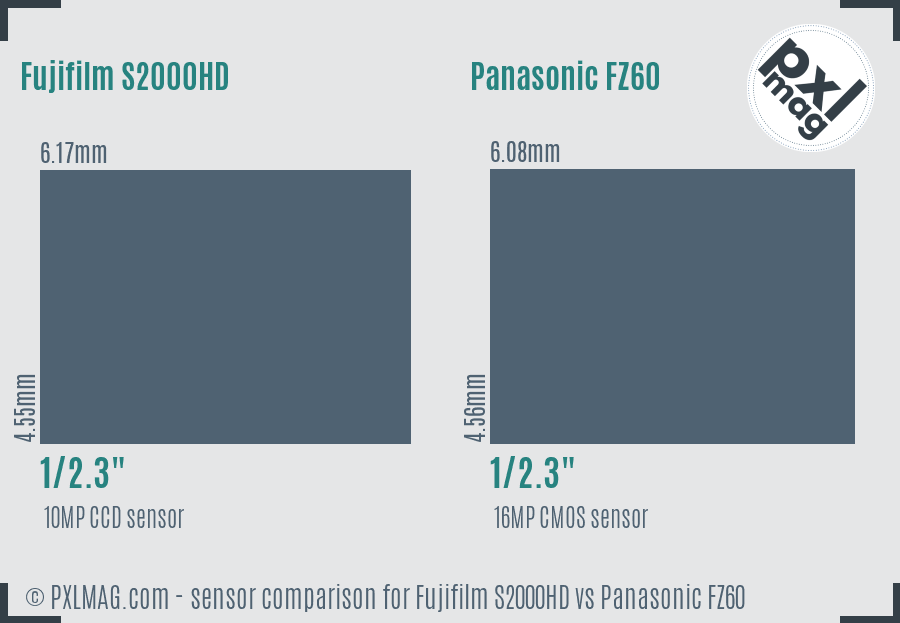 Fujifilm S2000HD vs Panasonic FZ60 sensor size comparison