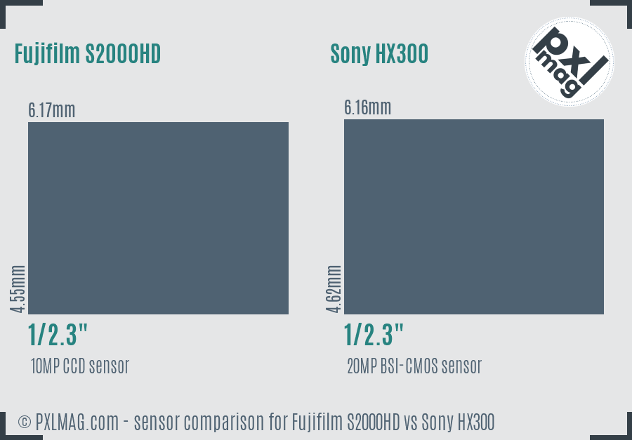 Fujifilm S2000HD vs Sony HX300 sensor size comparison
