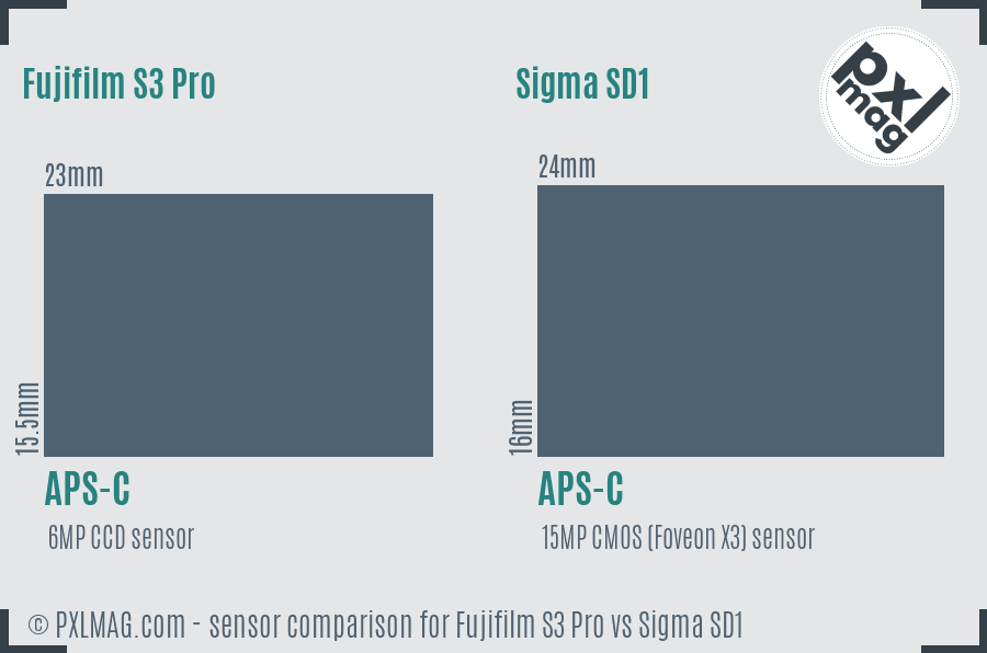 Fujifilm S3 Pro vs Sigma SD1 sensor size comparison