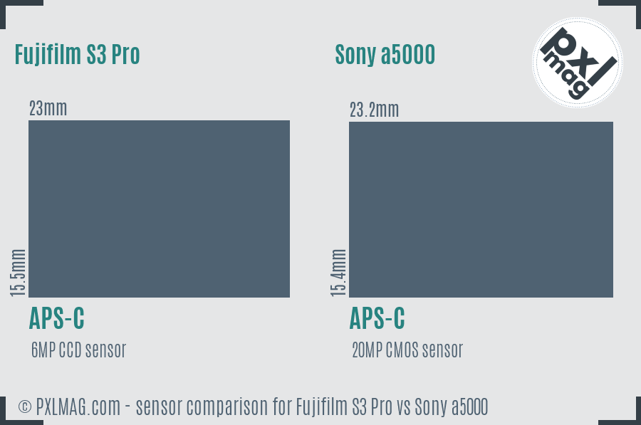 Fujifilm S3 Pro vs Sony a5000 sensor size comparison