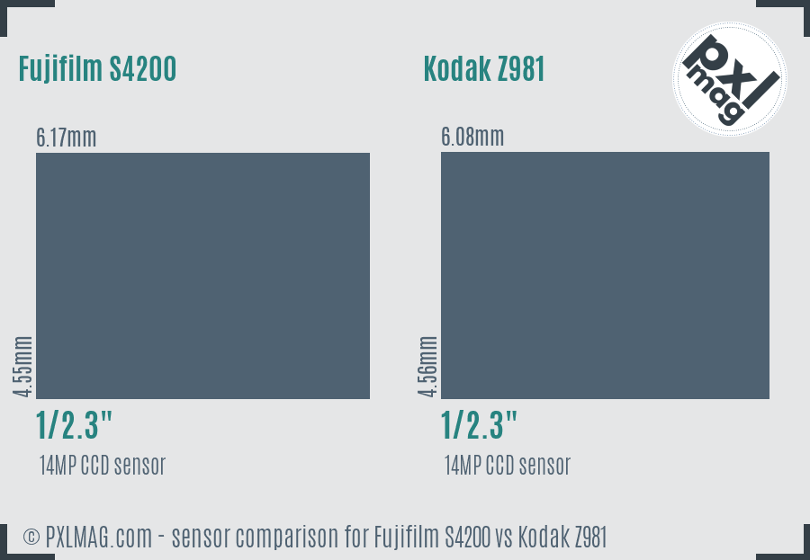 Fujifilm S4200 vs Kodak Z981 sensor size comparison
