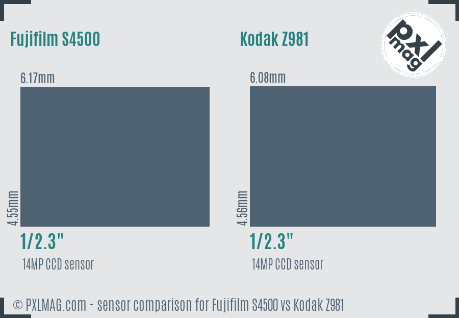Fujifilm S4500 vs Kodak Z981 sensor size comparison
