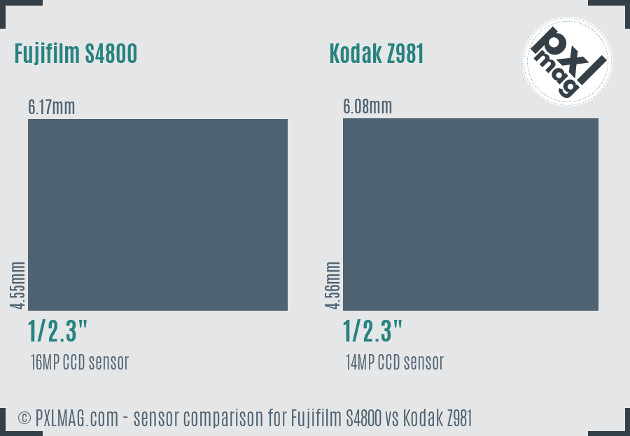 Fujifilm S4800 vs Kodak Z981 sensor size comparison