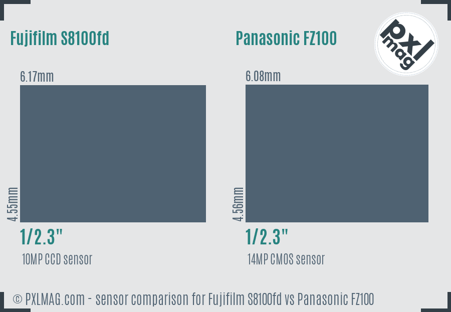 Fujifilm S8100fd vs Panasonic FZ100 sensor size comparison