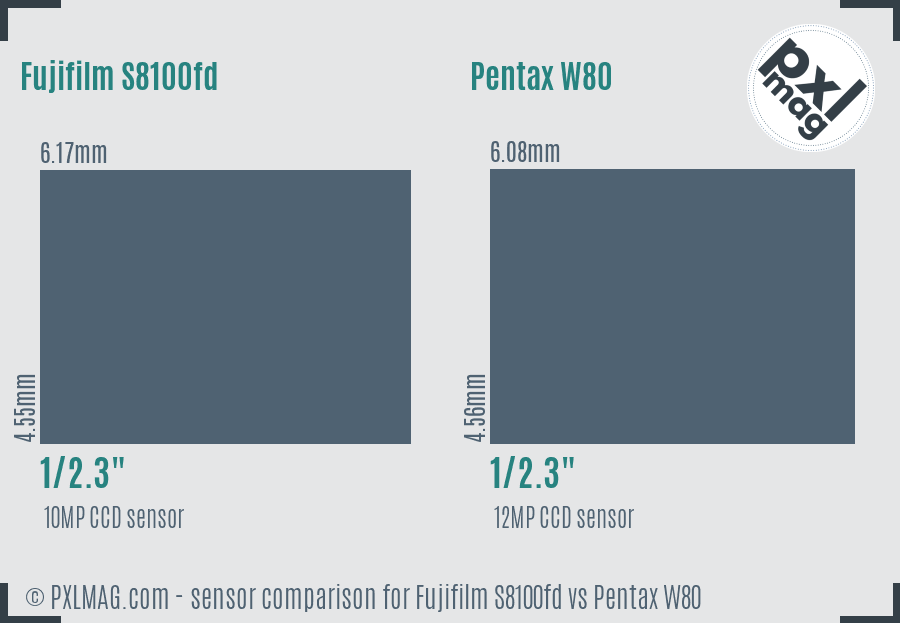 Fujifilm S8100fd vs Pentax W80 sensor size comparison