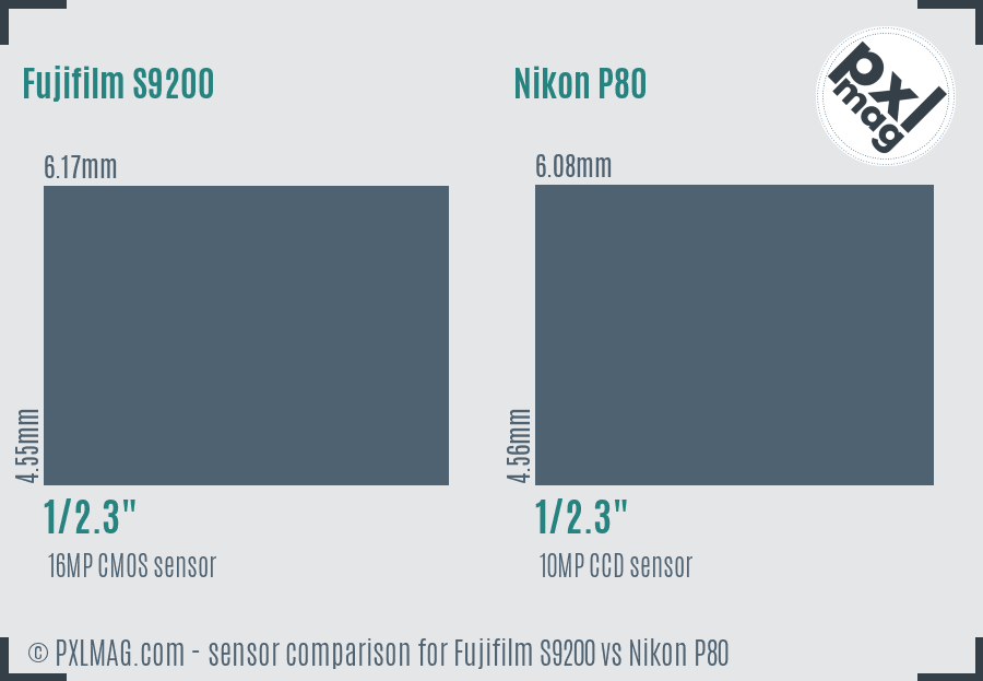 Fujifilm S9200 vs Nikon P80 sensor size comparison