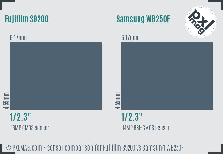 Fujifilm S9200 vs Samsung WB250F sensor size comparison