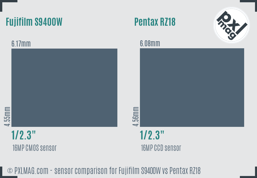 Fujifilm S9400W vs Pentax RZ18 sensor size comparison