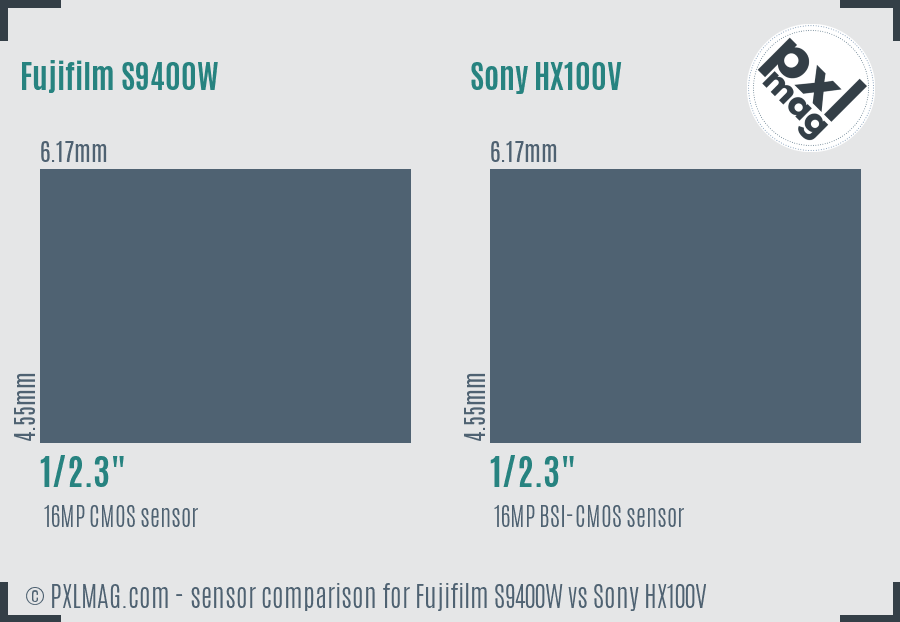 Fujifilm S9400W vs Sony HX100V sensor size comparison