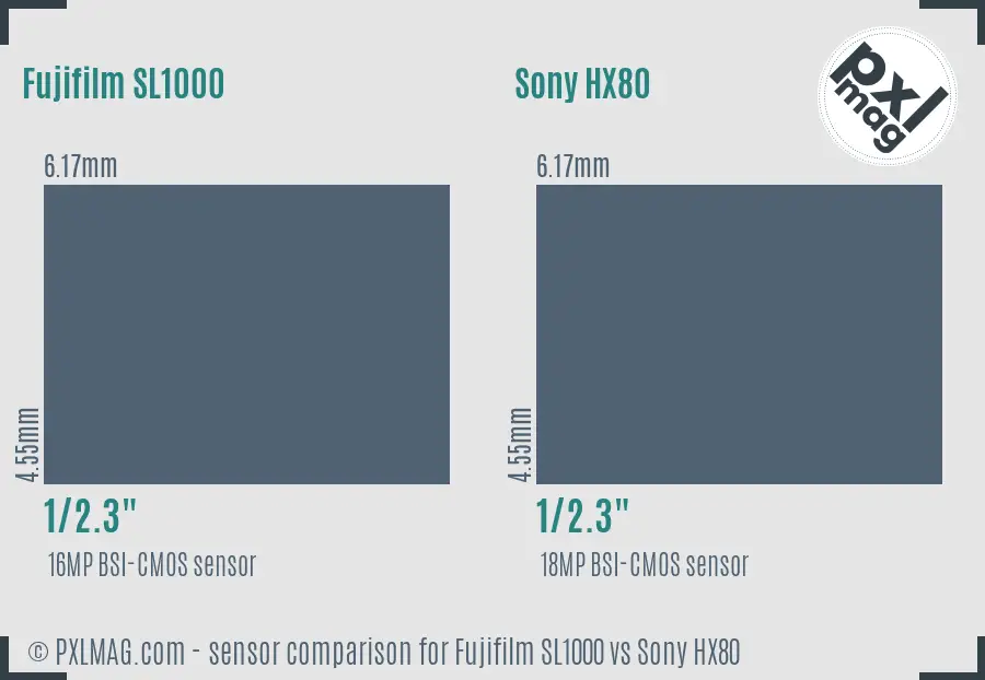 Fujifilm SL1000 vs Sony HX80 sensor size comparison