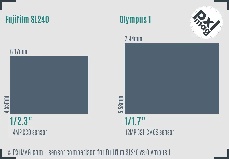 Fujifilm SL240 vs Olympus 1 sensor size comparison