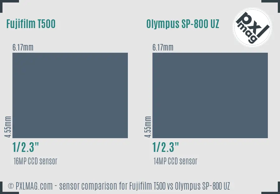 Fujifilm T500 vs Olympus SP-800 UZ sensor size comparison