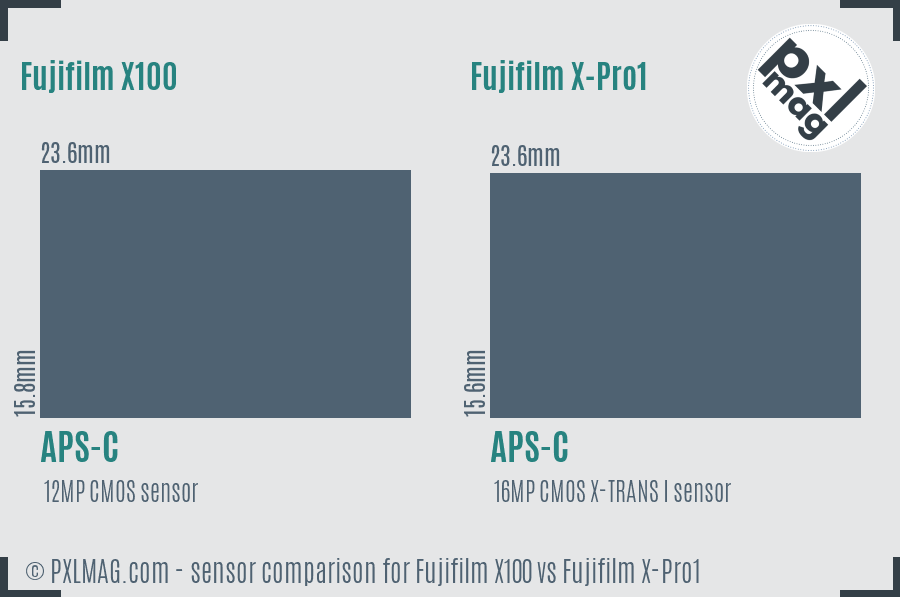 Fujifilm X100 vs Fujifilm X-Pro1 sensor size comparison
