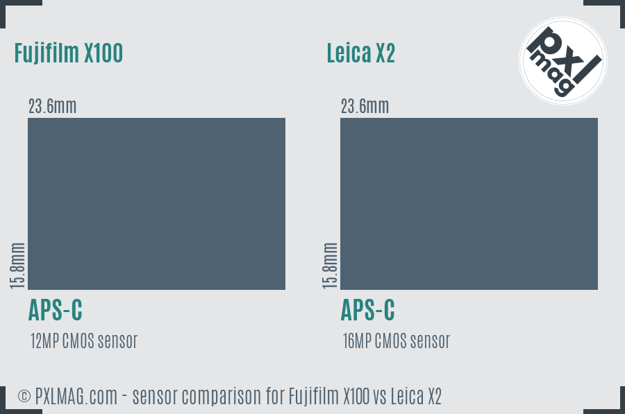 Fujifilm X100 vs Leica X2 sensor size comparison
