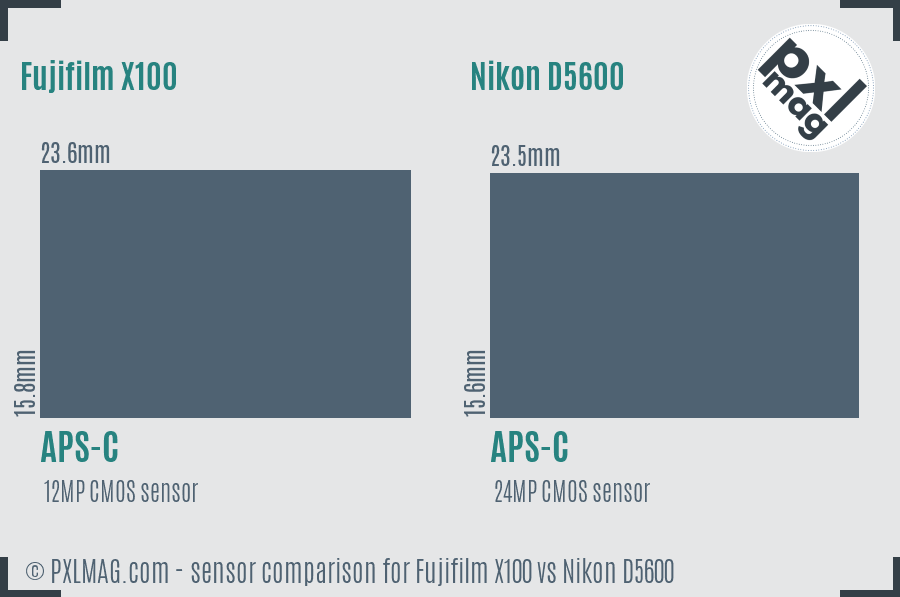 Fujifilm X100 vs Nikon D5600 sensor size comparison