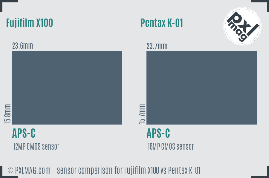 Fujifilm X100 vs Pentax K-01 sensor size comparison