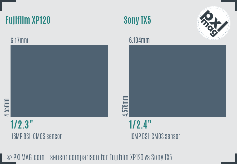Fujifilm XP120 vs Sony TX5 sensor size comparison
