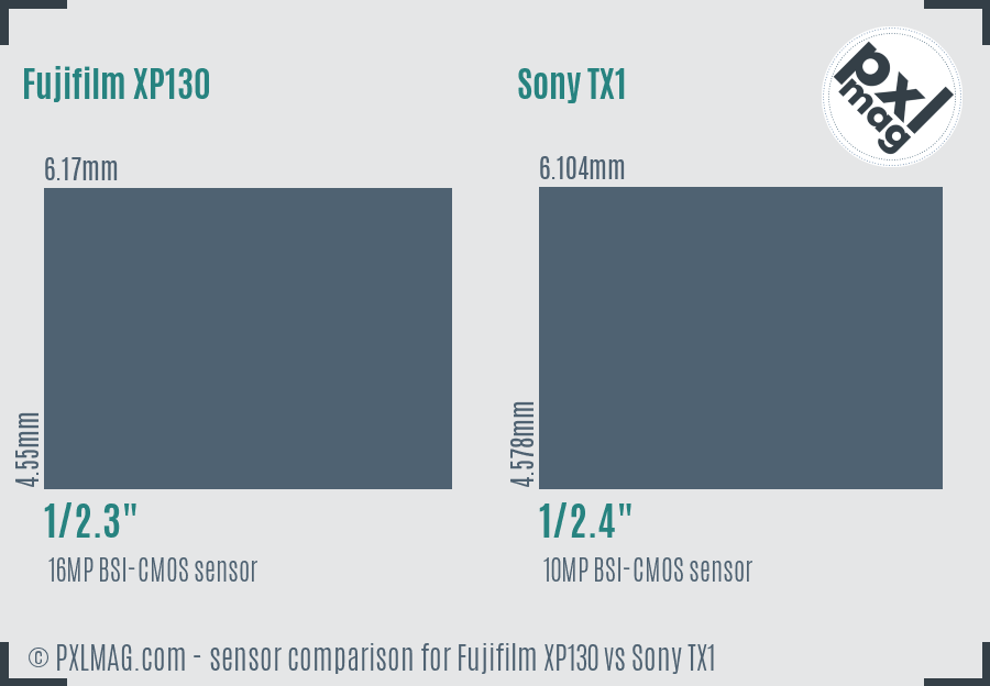 Fujifilm XP130 vs Sony TX1 sensor size comparison