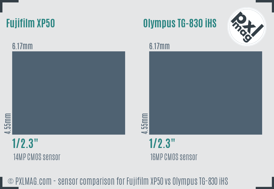 Fujifilm XP50 vs Olympus TG-830 iHS sensor size comparison