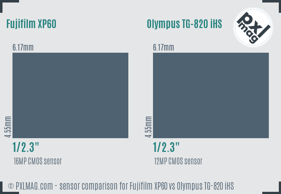 Fujifilm XP60 vs Olympus TG-820 iHS sensor size comparison