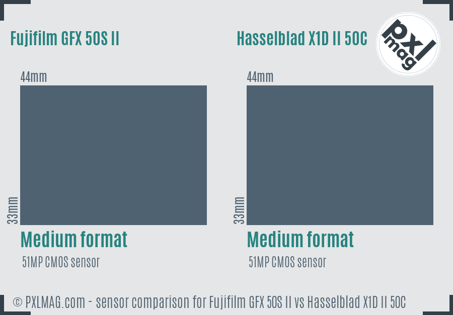 Fujifilm GFX 50S II vs Hasselblad X1D II 50C sensor size comparison