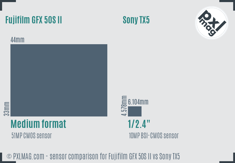 Fujifilm GFX 50S II vs Sony TX5 sensor size comparison