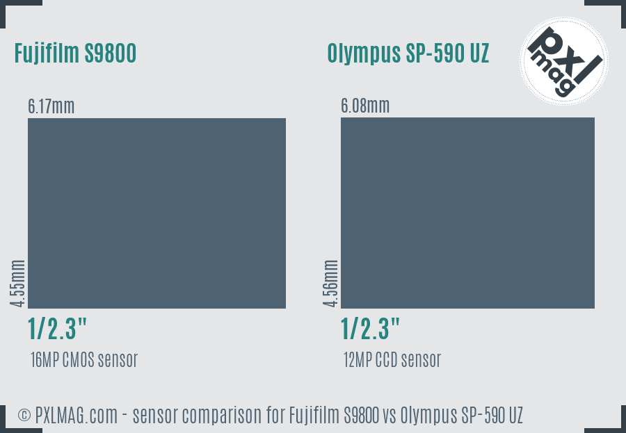 Fujifilm S9800 vs Olympus SP-590 UZ sensor size comparison
