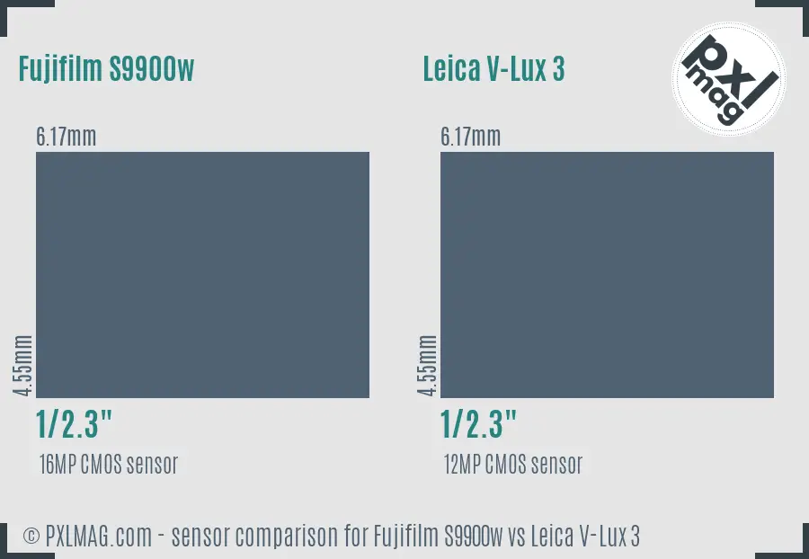 Fujifilm S9900w vs Leica V-Lux 3 sensor size comparison