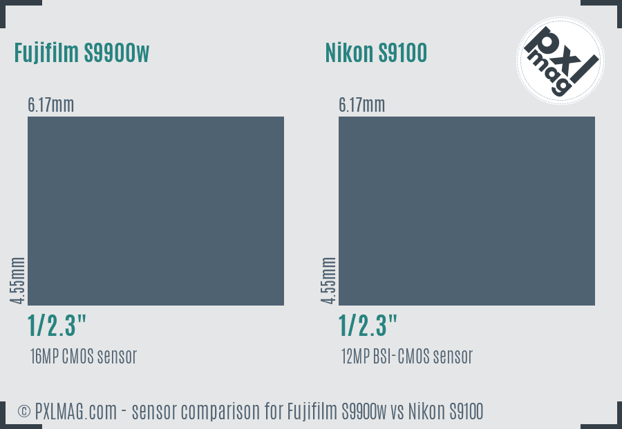 Fujifilm S9900w vs Nikon S9100 sensor size comparison