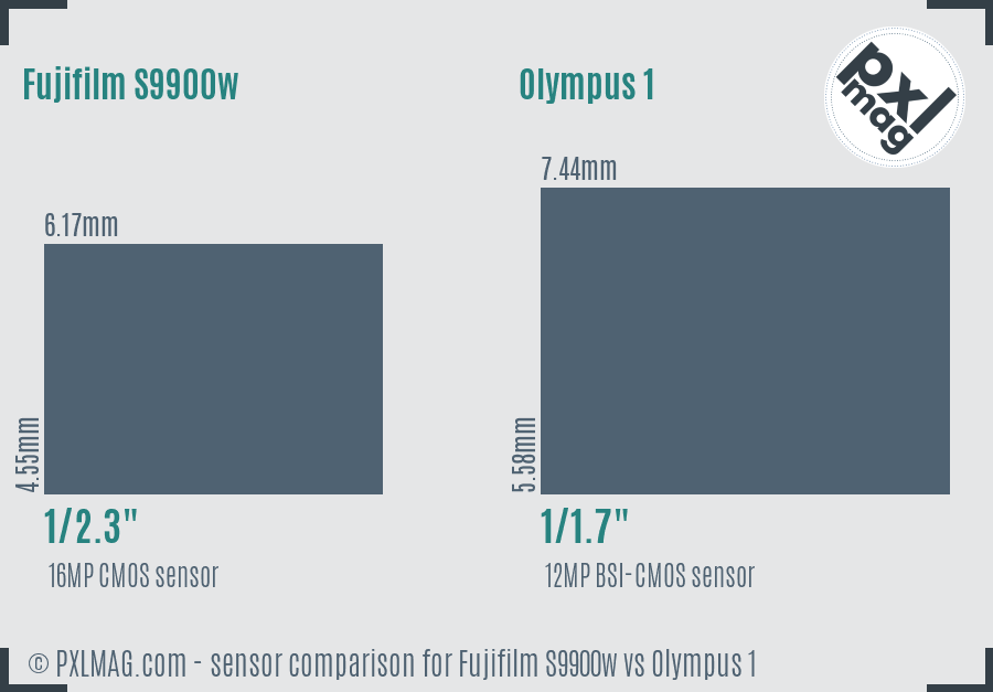 Fujifilm S9900w vs Olympus 1 sensor size comparison