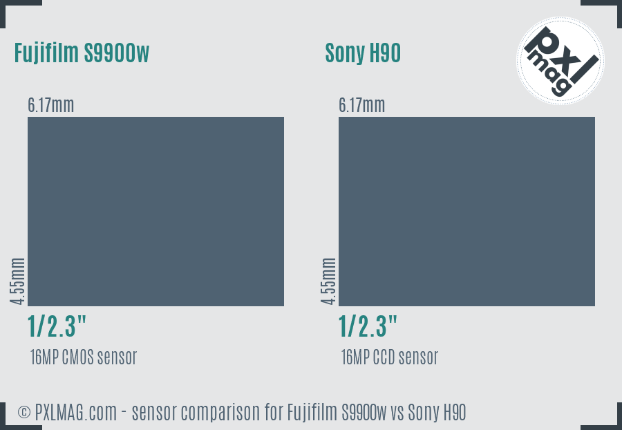 Fujifilm S9900w vs Sony H90 sensor size comparison