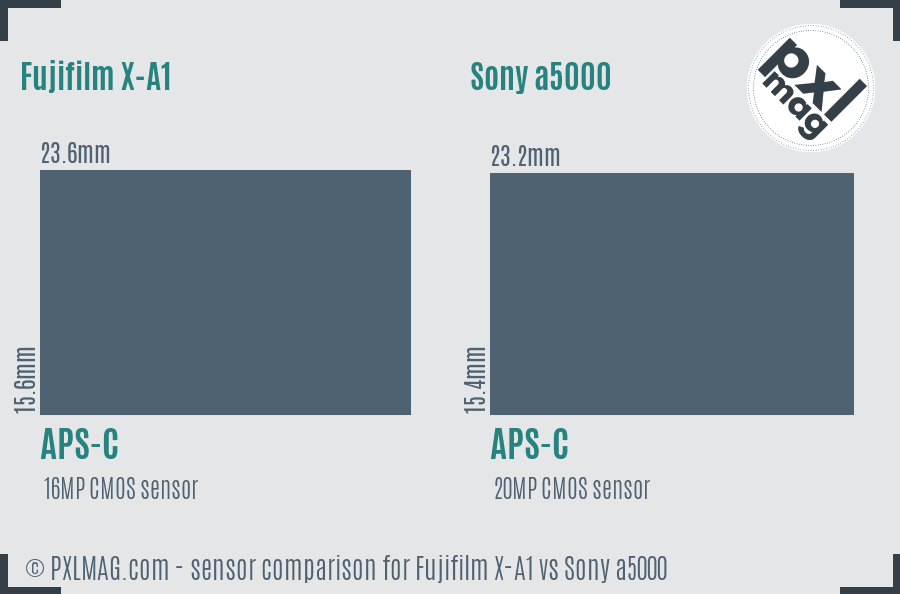 Fujifilm X-A1 vs Sony a5000 sensor size comparison