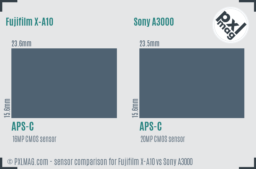 Fujifilm X-A10 vs Sony A3000 sensor size comparison