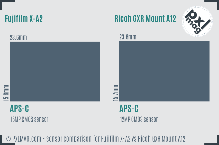 Fujifilm X-A2 vs Ricoh GXR Mount A12 sensor size comparison Fujifilm X-A2 vs Ricoh GXR Mount A12 sensor size comparison