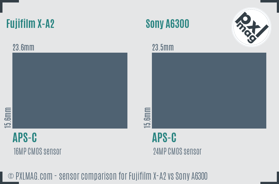 Fujifilm X-A2 vs Sony A6300 sensor size comparison