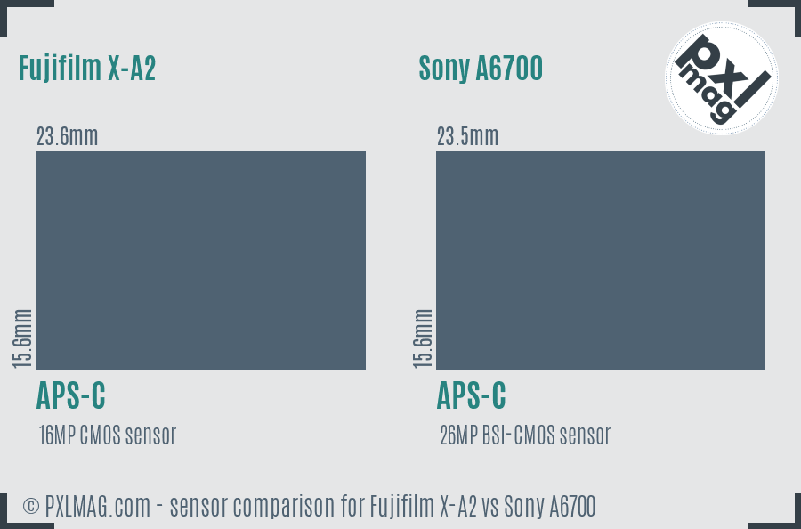 Fujifilm X-A2 vs Sony A6700 sensor size comparison