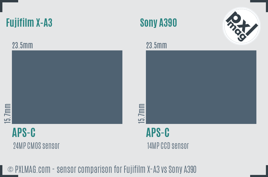 Fujifilm X-A3 vs Sony A390 sensor size comparison