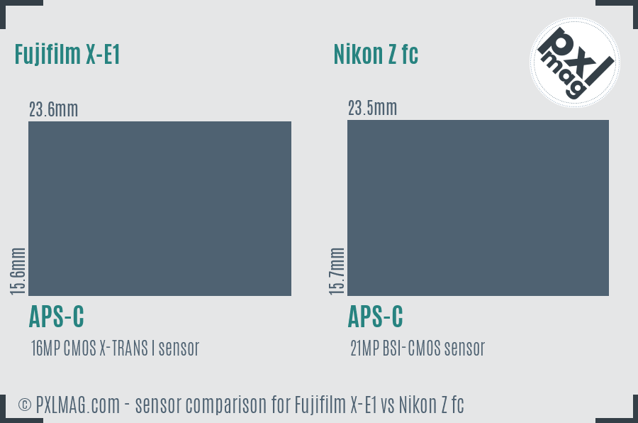 Fujifilm X-E1 vs Nikon Z fc sensor size comparison