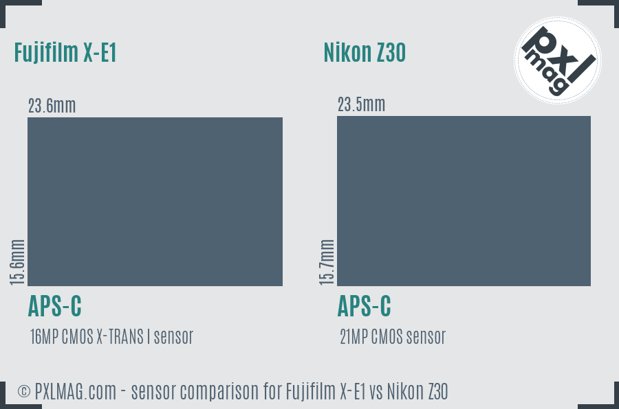 Fujifilm X-E1 vs Nikon Z30 sensor size comparison